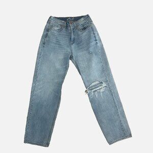 Broke-In Distressed Women's 4 BOYFRIEND Denim Y2K Cotton Blue Denim Hi-Rise Jean